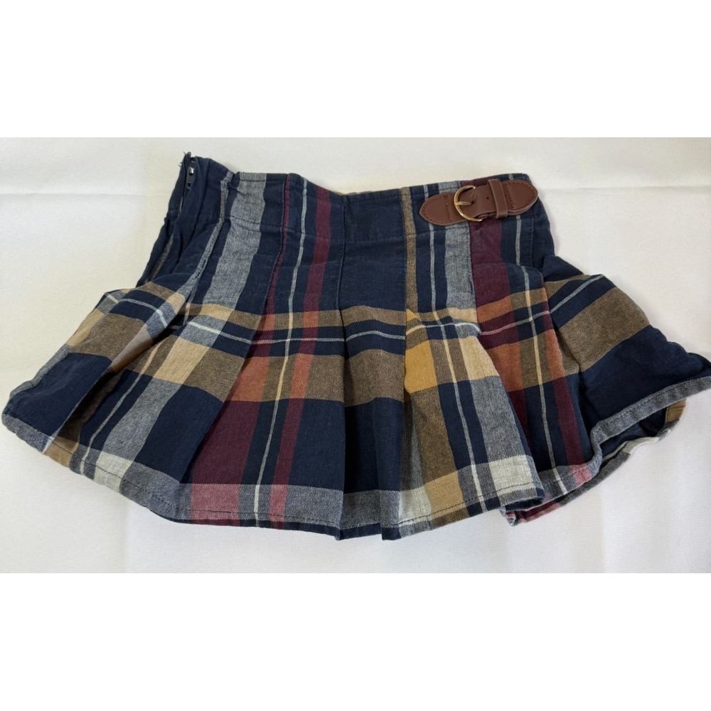 Hope & Henry Baby Girl Pleated Skirt 2T Blue Plaid Buckle Detail Organic Cotton